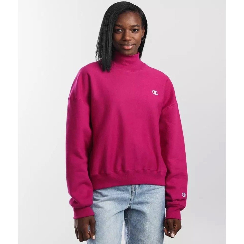 magenta Champion women's Reverse Weave mock neck cropped sweatshirt Medium - Picture 11 of 11